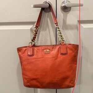 Coach Women's Orange Leather Chain-Handle Tote
